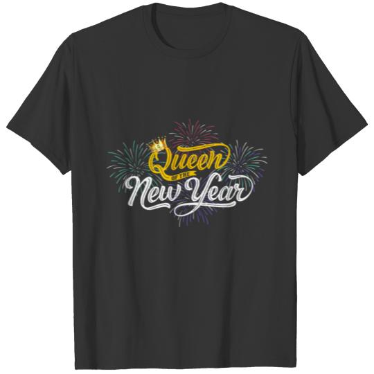 Queen of the New Year crown fireworks Happy New T-shirt