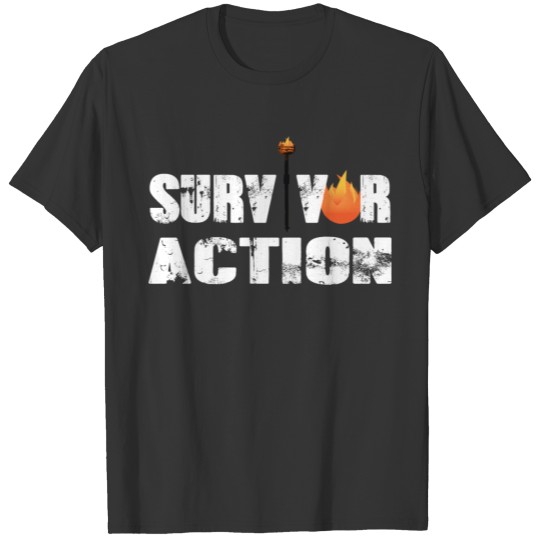 Survivor action with flame and torch T-shirt