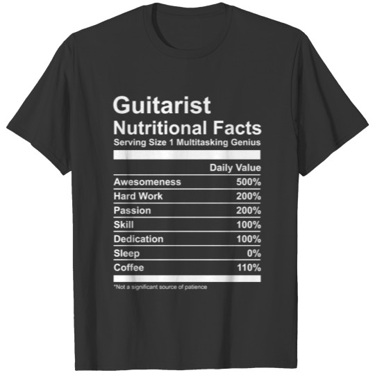 Guitarist Nutritional Facts Tee T-shirt