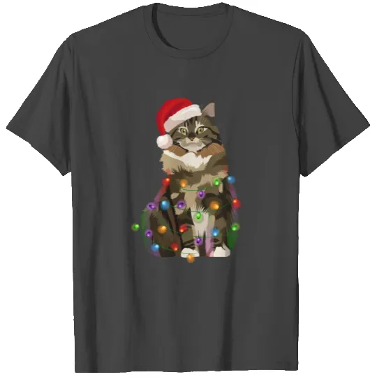 Maine Coon Cat Christmas Lights Xmas Cat Lover Cat T Shirts