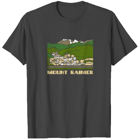 Mount Rainier National Park Skyline Retro Cityscap T Shirts