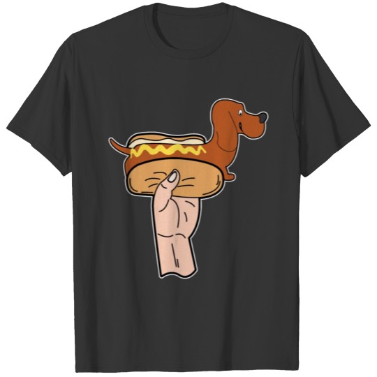 Hotdog cute long brown dachshund dog in buns gift T Shirts