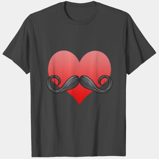 Mustache Love Heart Valentines Day Beard Men T Shirts