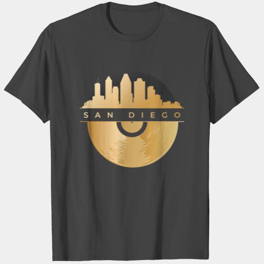 Golden vinyl San diego skyline with vinyl music T Shirts
