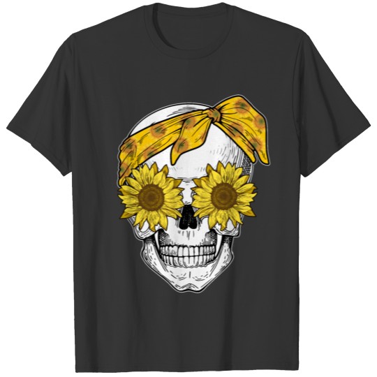 Skull Sunflower T Shirts Cute Floral Gift Flower