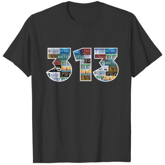 Detroit Michigan Area Code 313 License Plates T Shirts