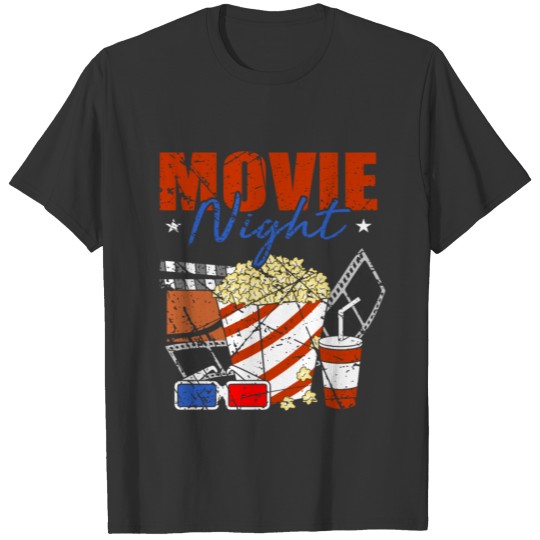 movie night movie night popcorn 3D glasses movie c T-shirt