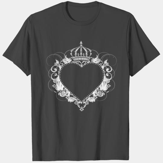 artistically decorated white heart with royal crow T Shirts