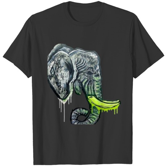 Graffiti Elephant Glowing Trunk/Yellow T Shirts