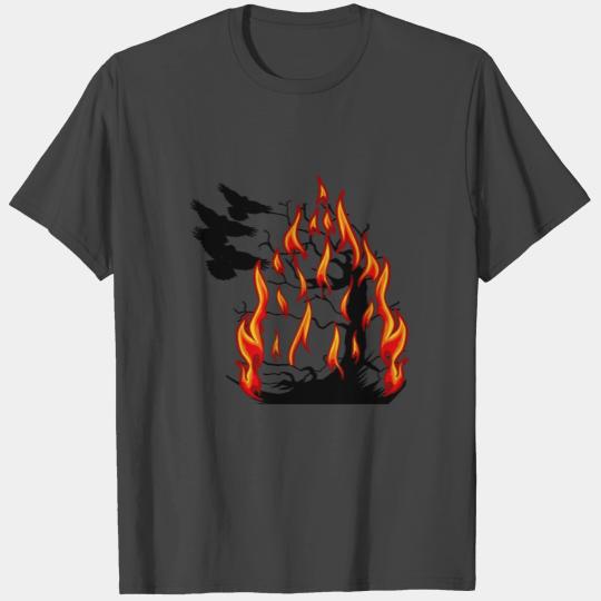 Wilderness Flames Wild animals birds sad T Shirts