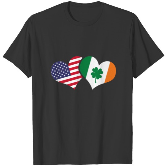 St Patrick's Day Irish American US FLAG Hearts T-shirt