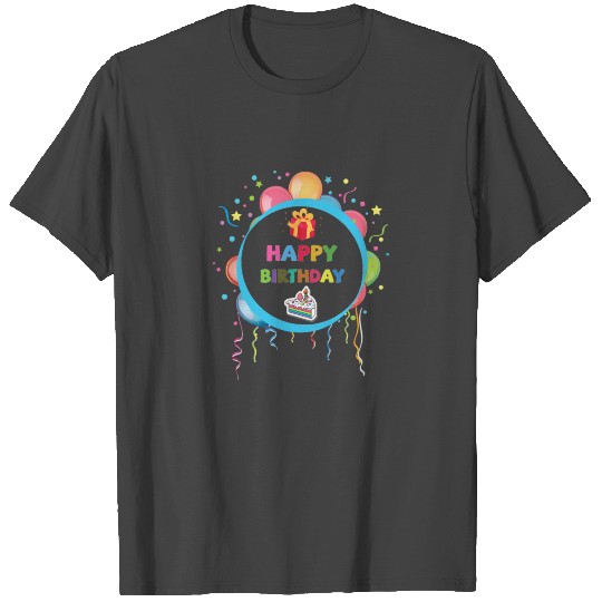 Happy Birthday with air balloons cake and gift box T Shirts