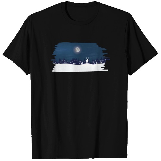 Winter Solstice Full Moon Night Reindeers Snow T Shirts