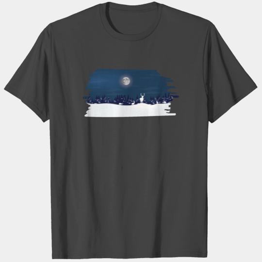 Winter Solstice Full Moon Night Reindeers Snow T Shirts