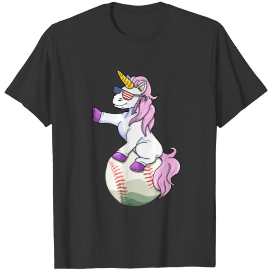 Baseball unicorn on a game ball flying T-shirt