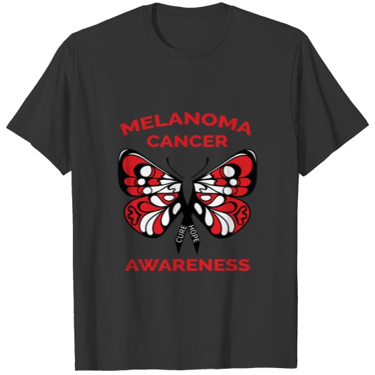 Melanoma Cancer Awareness Butterfly Black Ribbon T-shirt