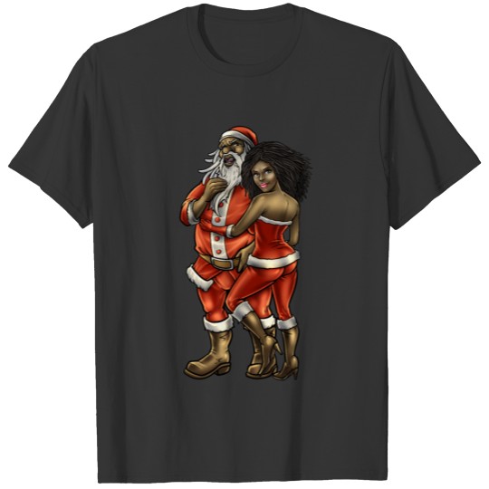 Black Santa and Mrs Claus Christmas African Melani T Shirts