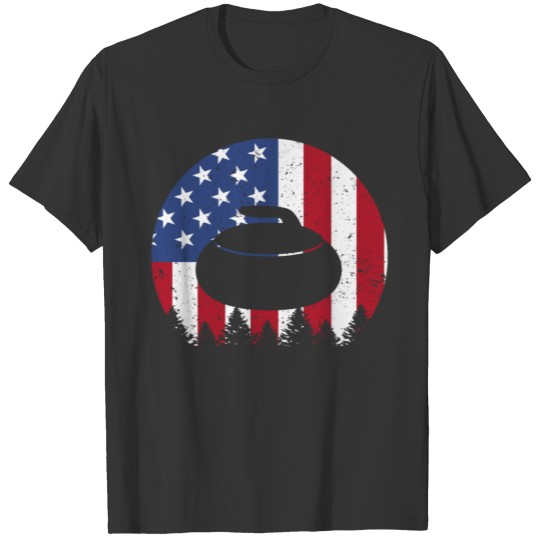 Curling Stone American Flag 4th of July T-Shirt T-shirt