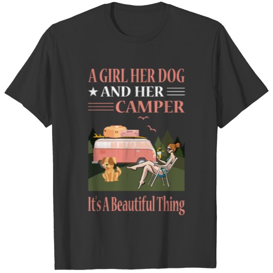 A Girl Her Dog And Her Camper Its A Beautiful Thin T Shirts