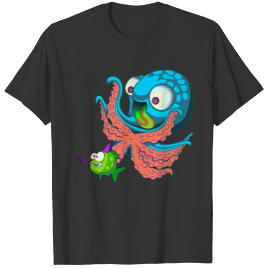 cute perky octopus birthday fish T-shirt