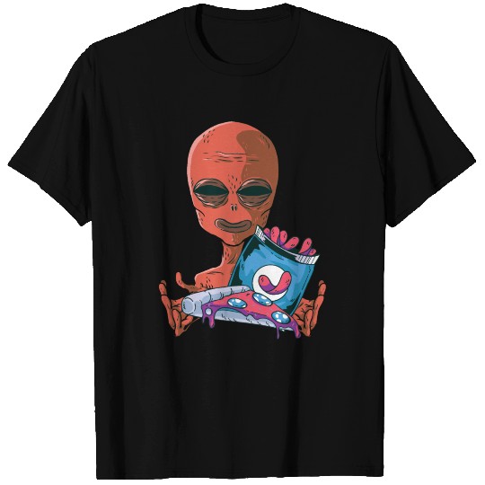 Alien Eating Snacks Chips Pizza T Shirts