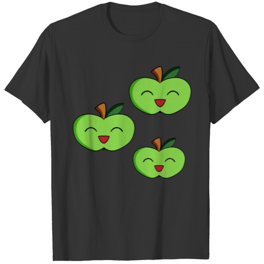 Happy healthy cute Kawaii green apples cartoon T-shirt