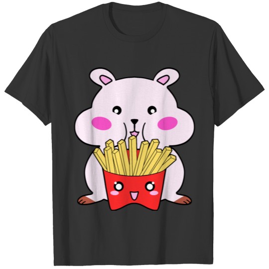 Cute funny baby hamster eating French fries T Shirts