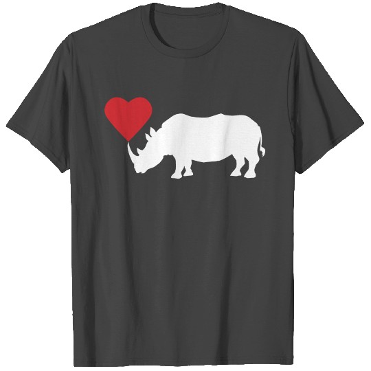 White Rhinoceros With RedHeart T Shirts