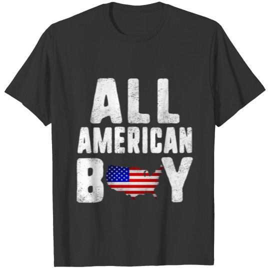 Vintage All American Boy 4th of July USA Flag Map T-shirt
