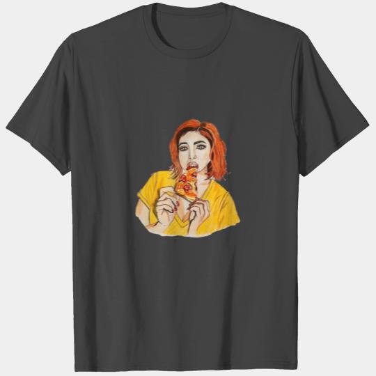 Red-head Pizza Lover Print T Shirts