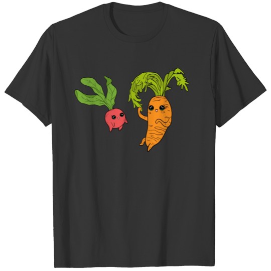 Cute funny sweet Kawaii veggies. Radish and carrot T Shirts