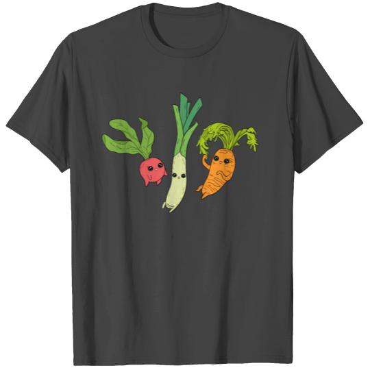 Happy Kawaii veggies. Cute carrot, leeks, raddish. T Shirts