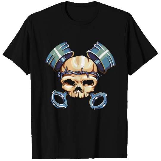 racer skull with barbed wire on the head T Shirts