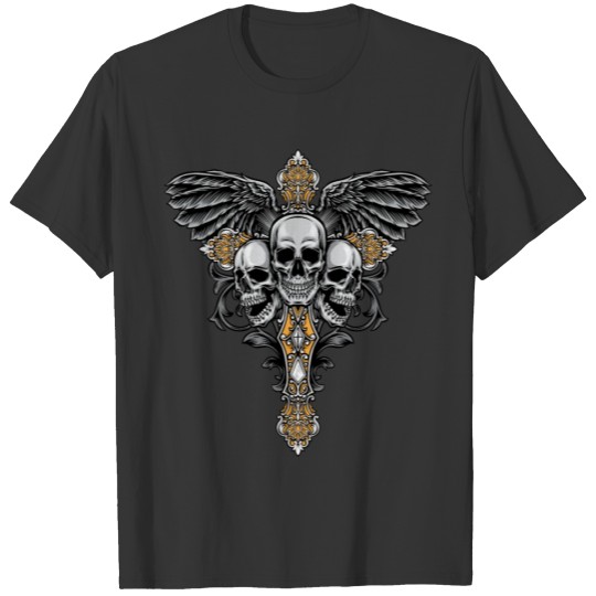 Cartoon Skull Gothic Cross T-shirt