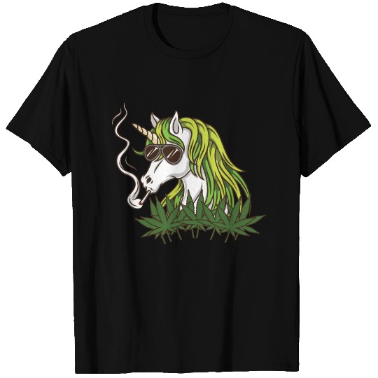 Unicorn Smoking Weed - Marijuana Leaves T Shirts