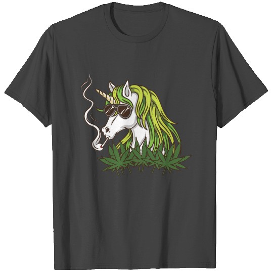 Unicorn Smoking Weed - Marijuana Leaves T Shirts