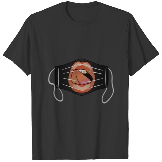 Face Mask Covered Red Licking Mouth Classic T Shirts