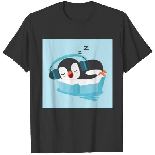 Sleeping Penguin Lazy Animal Listening Music T-shirt