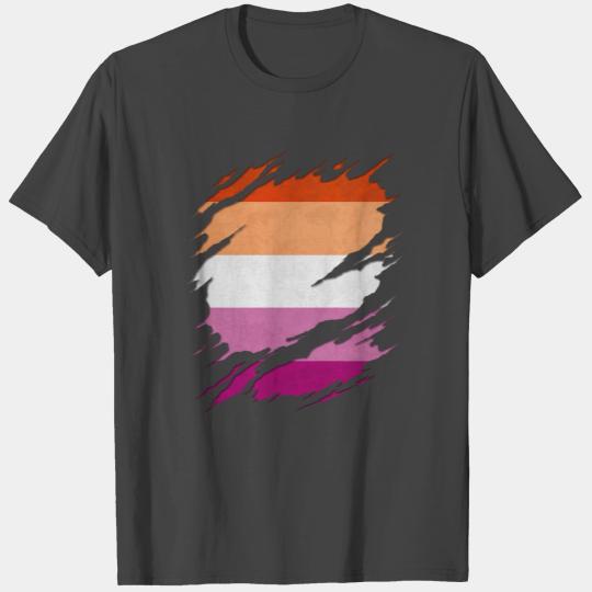 Lesbian Pride Flag Ripped Reveal T Shirts