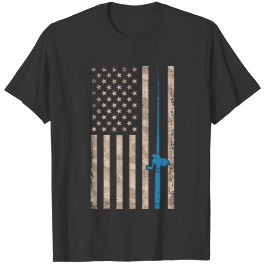 American Flag Fishing Gift Vintage Fishing Rode Pa T-shirt
