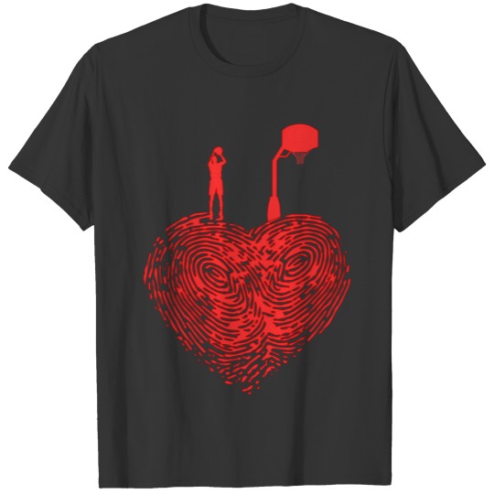 Heart shape fingerprint baller shooting hoops T-shirt