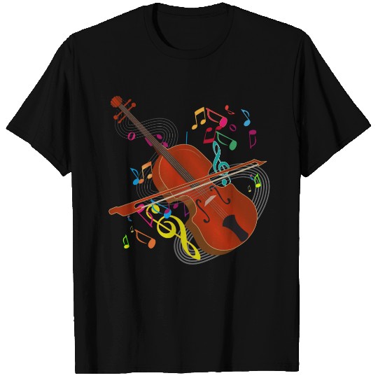 red-brown hand-drawn violin with notes T Shirts