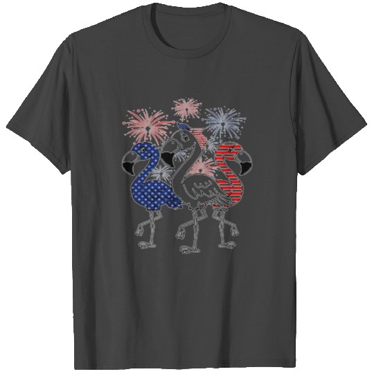 Happy Independence Day Flamingos America Flag T Shirts