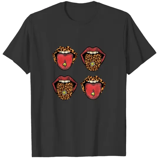 Red Lips Leopard Tongue Animal Print Trend T Shirts