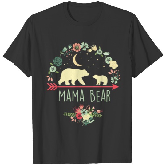 Mama Bear with 1 Cub Floral T-shirt