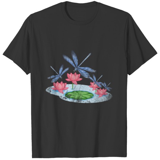 Dragonflies Fly Lotus Lake T-shirt