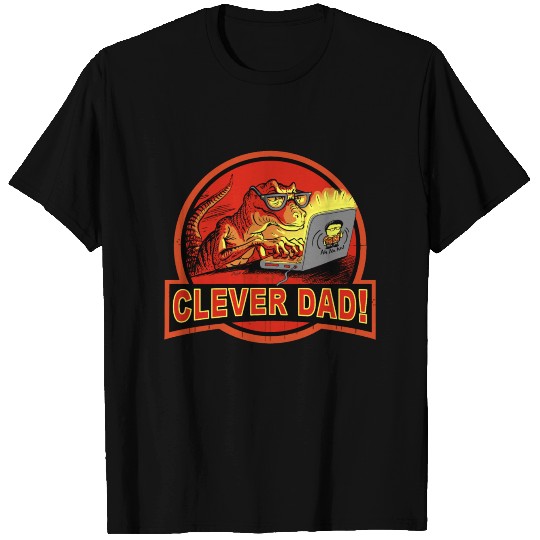 Clever Dad Velociraptor Hacking Dinosaur Laptop T Shirts