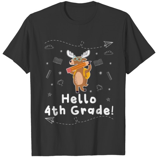 Hello 4th Grade Deer Moose Back School Homeschool T Shirts