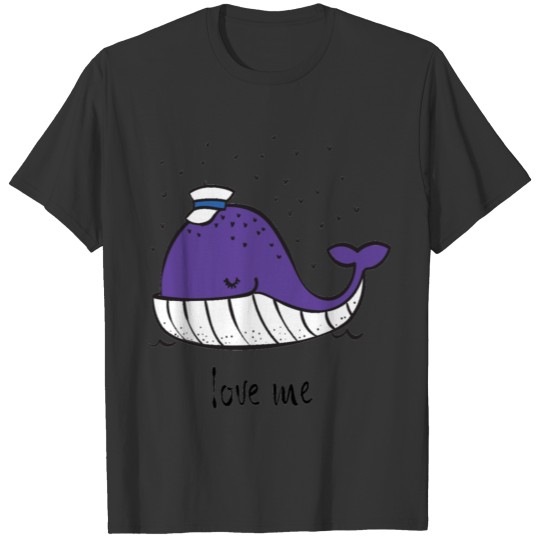 cute doodle ocean whale in color Love Me T Shirts