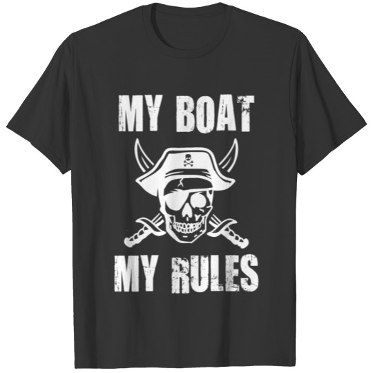 Pontoon Captain My Boat My Rules Quote Pirate Skul T-shirt